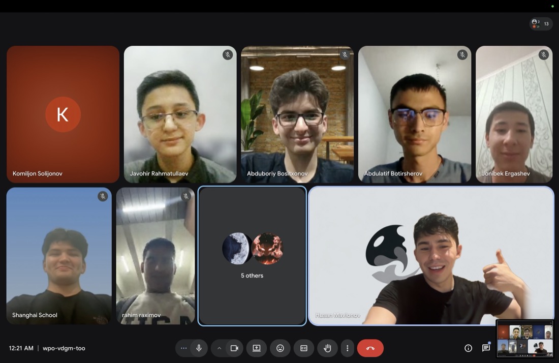A video call from the first Orcas cohort: nine builders on a Google Meet grid